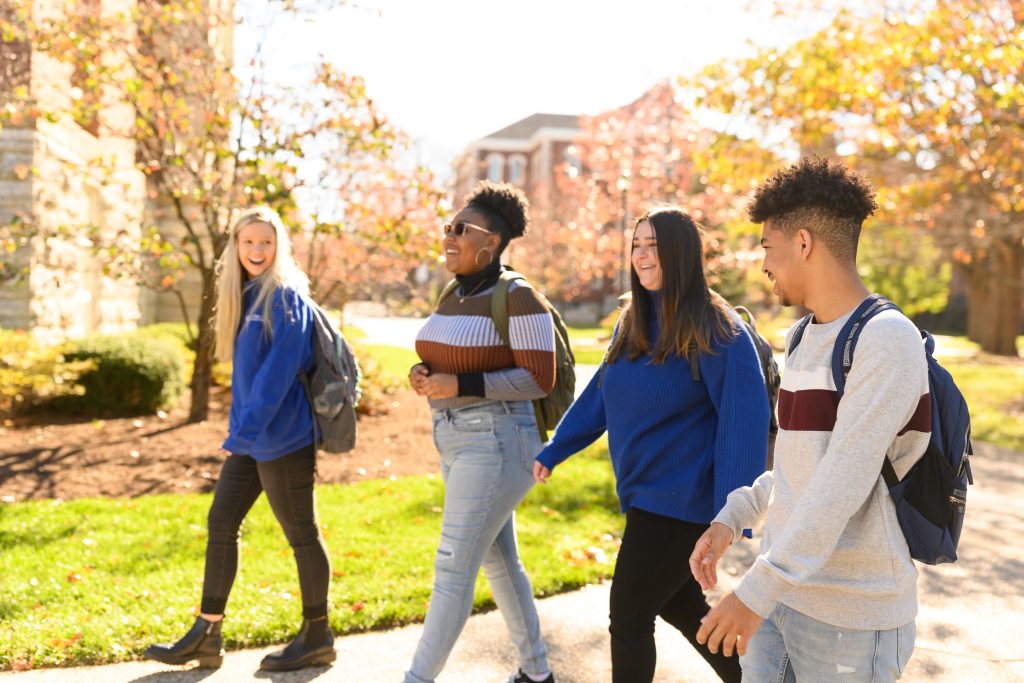 Students on campus walking