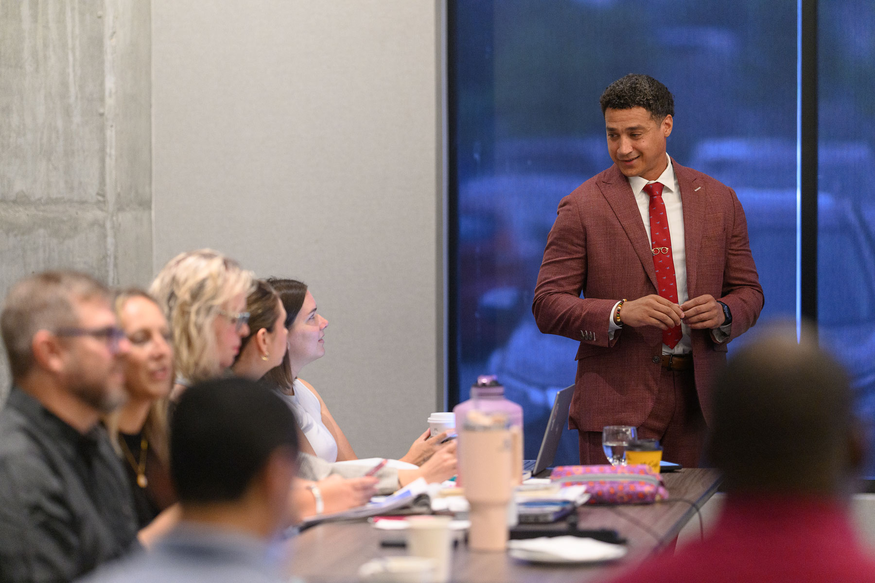 Dean Miller with a panel of staff and faculty