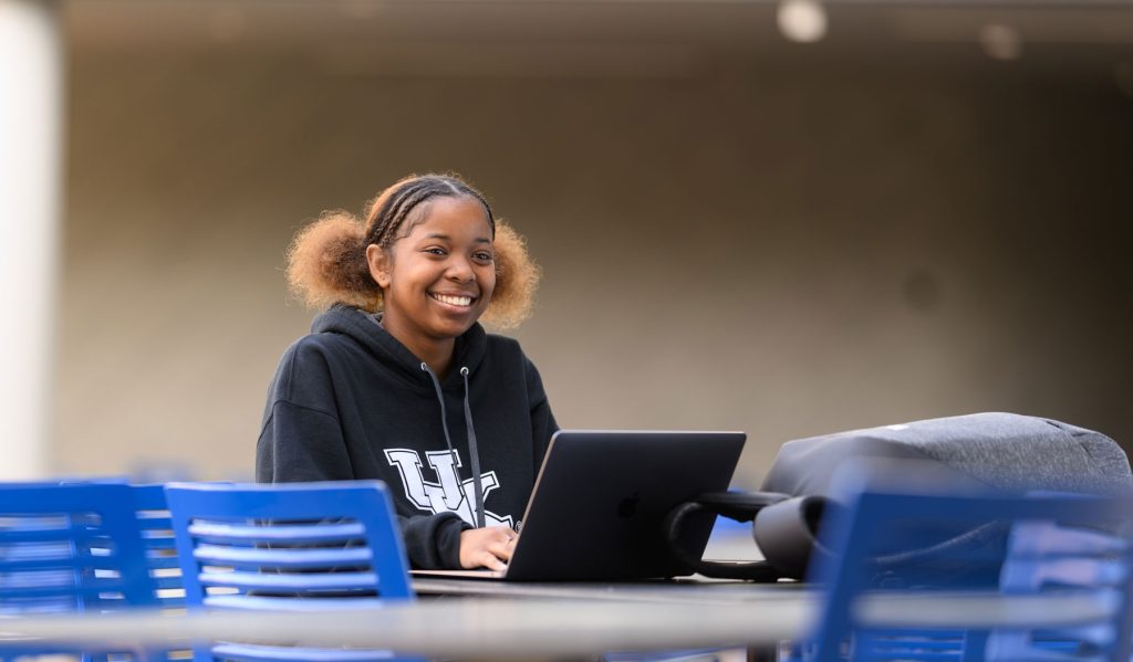 Portrait of Jordin Williams in UK hoodie