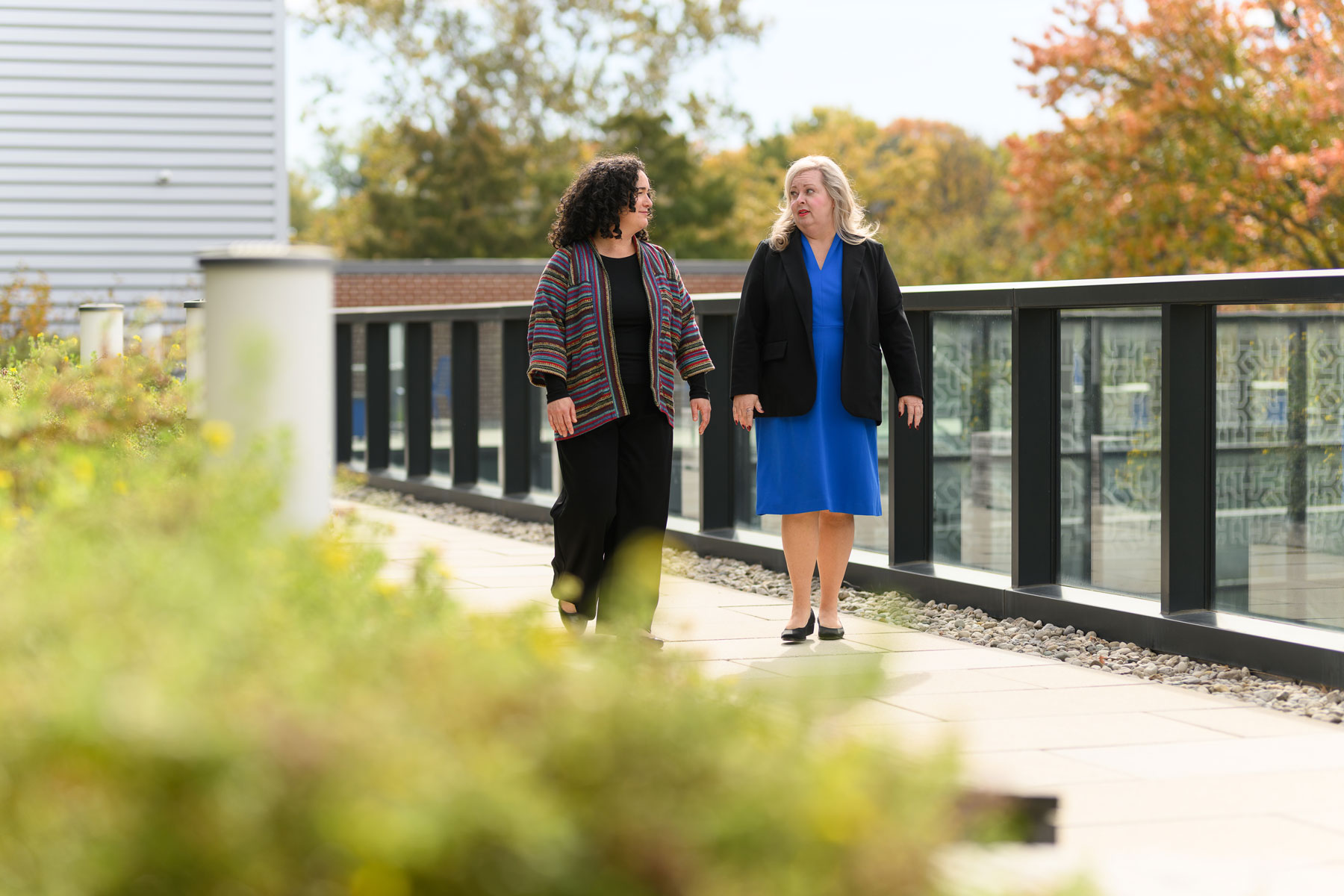 Two faculty members walking